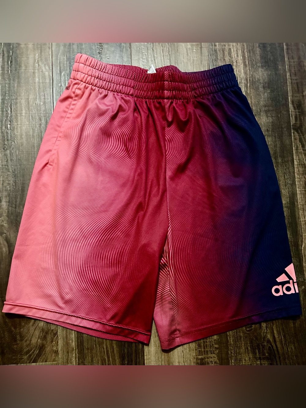 Adidas Athletic Shorts Maroon Pink Purple Gradient Logo - Boys Youth 14/16 L